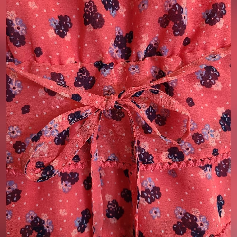 Justice Top Tiered Sleeveless Blouse Sequins Lace Ruffle Floral Print Sz… - Picture 5 of 9